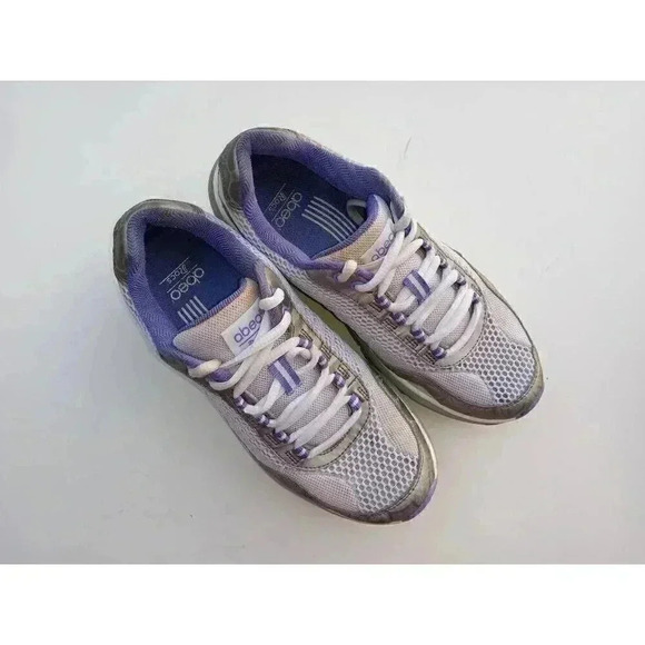 Abeo Shoes - Abeo Womens Aubrey Rocs Walking Shoes White Purple Textile Lace Up Toning 6.5M